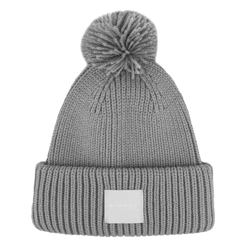 Image of Regatta Connora Knitted Logo Pom Pom Beanie - Mineral Grey, One Size