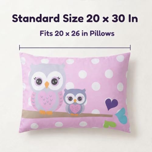 Image of Everyday Kids 2-Pack Standard Size Pillowcases fit Pillows 20 x 26 inch -100% Soft Breathable Microfiber - Perfect for Toddler Little Girl Twin /Full Size Bed - Owls