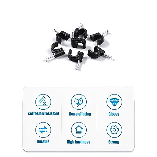 KOXXIAMOQ 700 Stk Kabelschellen Nagelschellen, Runde/Quadrat Kabel Clips, Schwarz Kabelklemmen mit Nagel, Kabelhalter Kabelbefestigung Nagel für Ethernet Netzwerkkabel, 4mm 5mm 6mm 8mm 10mm