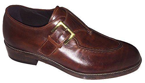 Zapatos de hombre con hebilla en piel patinada artesanal color coñac talla 12 UK