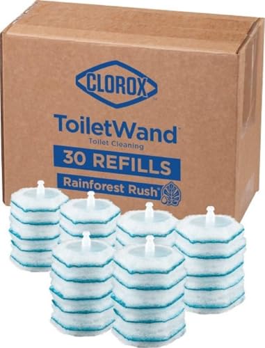 Image of Clorox ToiletWand Disposable Toilet Cleaner Refills, Rainforest Rush Scent, 30 Count, Kills 99.9% of Germs, Touch-Free Toilet Cleaning
