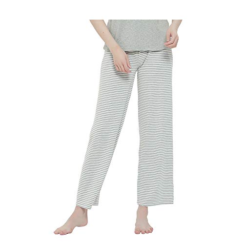 HEARTNICE Soft Cotton Pajama Pants for Women, Striped Sleeping Pants Lightweight Pj Bottoms for Lounge (Light Grey Mel, XL)