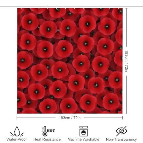 Rideau de douche imperméable et tapis antidérapant coquelicots pour douche