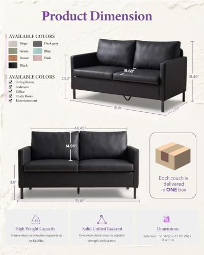 Image of TYBOATLE Black Faux Leather Small Couch Loveseat, 2-Seater for Living Room