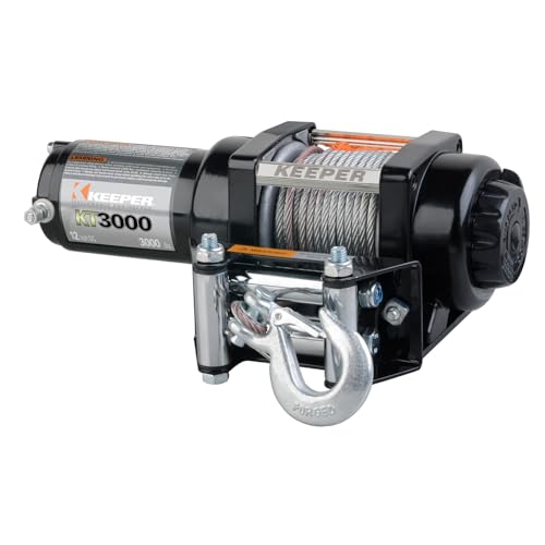 KEEPER KT3000 12V Electric Winch, 3,000 lb. Capacity, Galvanized Wire Rope, Free-Spool Clutch, ATV & UTV Off-Road Winch, Handheld Remote