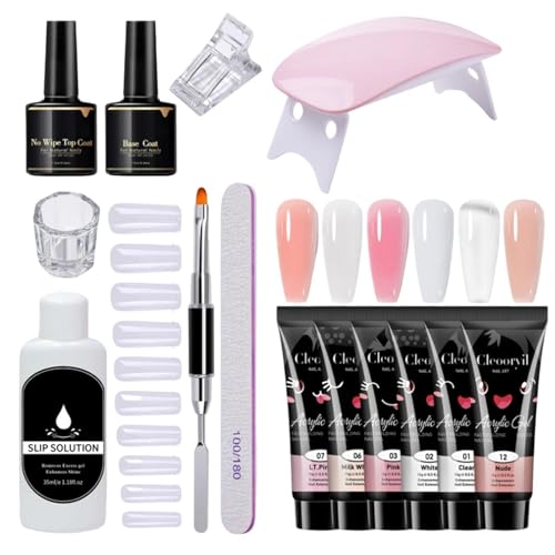 Kit de manicura – 15 piezas | Set de extensión de uñas – de gel de con aplicador de pinceles para DIY Resultados duraderos Refuerzo Capa protectora Clear Nude