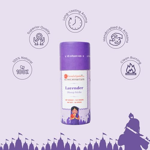 Image of GaneshaSpeaks Bambooless Dhoop Sticks with Lavender Fragrance | 40 Pieces | Handcrafted by Skilled Artisans | Eco-Friendly | Pure Aroma | Free Ceramic Stand