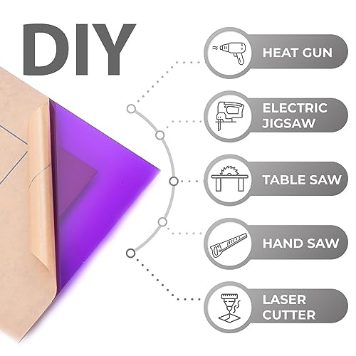 Image of 6 PCS Purple Transparent Cast Acrylic Sheets 8 inch x 12 inch x 0.118 inch, Plexiglass Plastic Sheet for Laser Cutting, Engraving Signs, DIY Projects.