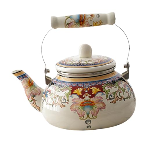 Pitycbo Bollitore per Il tè Smaltato, Teiera Turca, Scaldalatte, Comoda Impugnatura, Brocca per L'acqua, Teiera Smaltata Floreale per Feste in Casa, Acqua, Stile E