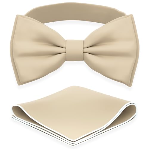 Adam Young Men's Bow Ties with Handkerchief Pre-Tied Style Formal Satin Classic Bowtie for Tuxedo Faux Silk