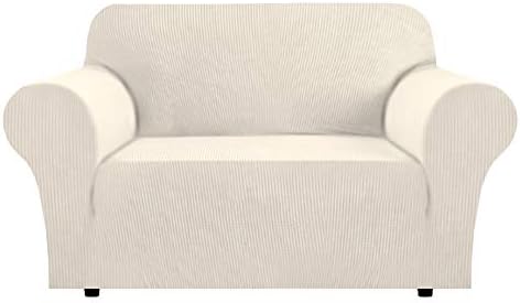 Flamingo P High Stretch Sofa Slipcover Non Slip Loveseat Covers for 2 Cushion Couch Washable Pet Furniture Protector Covers with Elastic Bottom, Thick Jacquard Fabric (Medium, Biscotti Beige)