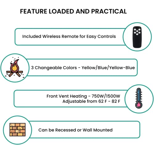 Naomi Home Cyra Electric Fireplace 40" Wall Mounted Electric Fireplace Inserts Led Fireplace With 3 Colors, Temperature, Remote Control, Timer, Carbon & Crystal Stones, Fake Wood 40 Inch #TOP3