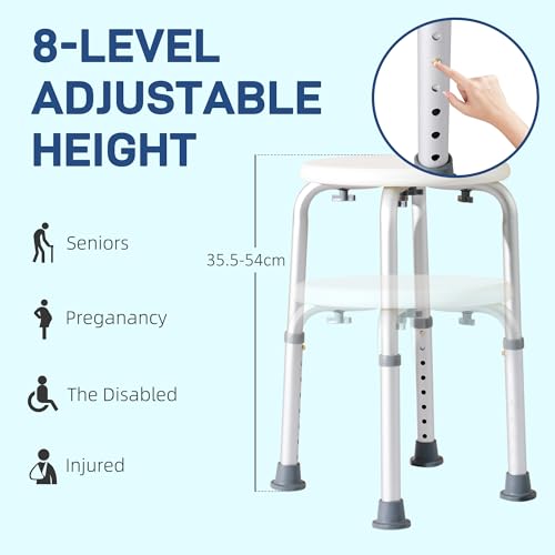 HOMCOM Shower Chair, Adjustable Height Shower Stool with Aluminium Frame and Non-Slip Feet, Bathtub Stool Seat for Elderly Disabled Handicap, White - Image 5