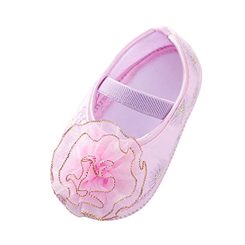 Baby Girl Moccasins Princess Sparkly Floral Princess Wedding Dress Shoes Rhinestone Buckle Ballerina Flat Purple