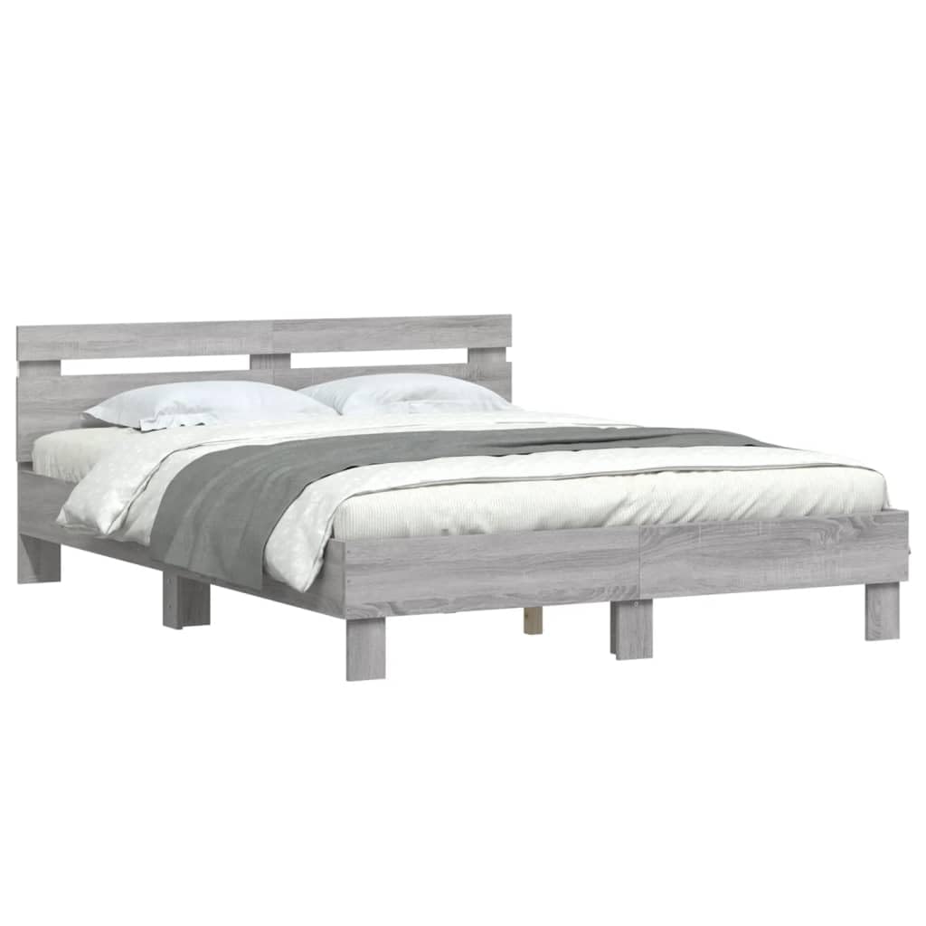 vidaXL Bed Frame with Headboard and LED, Bed Base for Bedroom Guest Room, Mattress Foundation for Double, Bedstead, Grey Sonoma 140x200 cm — image 1