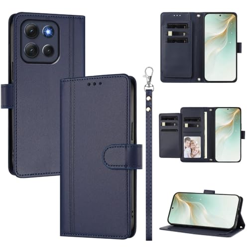 Étui pour Moto G45 5G bleu foncé à clapet magnétique en cuir résistant