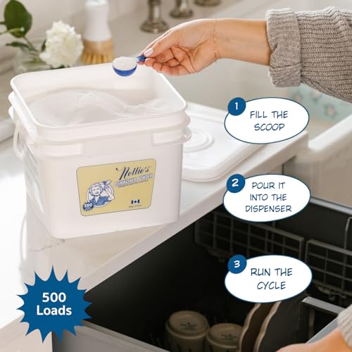 Image of Nellie's Dishwasher Powder - 500 Scoop Bulk Bucket - Plant-Based Formula - Phosphate-Free, Septic-Safe, Tough on Food Residue - Sparkling, Streak-Free Clean - Made in Canada