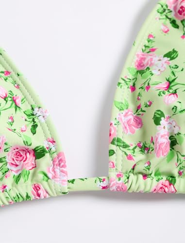 ZAFUL Women's Sexy Halter Bikini Sets Bow Decor Tiny Floral Print Bikini Swimsuits Tie Side Triangle Bathing Suits4