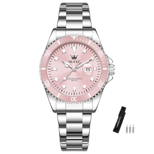 Image of OLEVS Women's Watches Chronograph Quartz Stainless Steel Strap Waterproof 30M Watches for Women Luminous Multifunction Dial with Date Elegant Ladies Wrist Watch