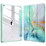 FINTIE Hybrid Case Compatible with iPad 9th / 8th / 7th Generation (2021/2020/2019) 10.2 inch - Shockproof Cover with Clear Back Shell w/Pencil Holder, Auto Wake/Sleep, Emerald Marble