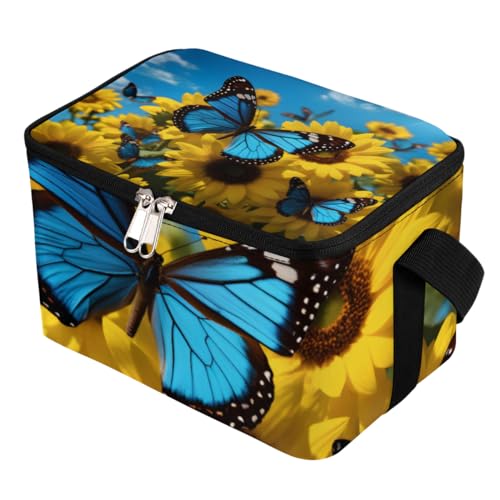 GzLeyigou Lunch Bags for Women Men 9 Cans,Blue Butterfly Hot & Cold Food Delivery Bag Insulated Grocery Bag Insulated Lunch Box Sunflowers Cooler Bag for Office Work Picnic Beach