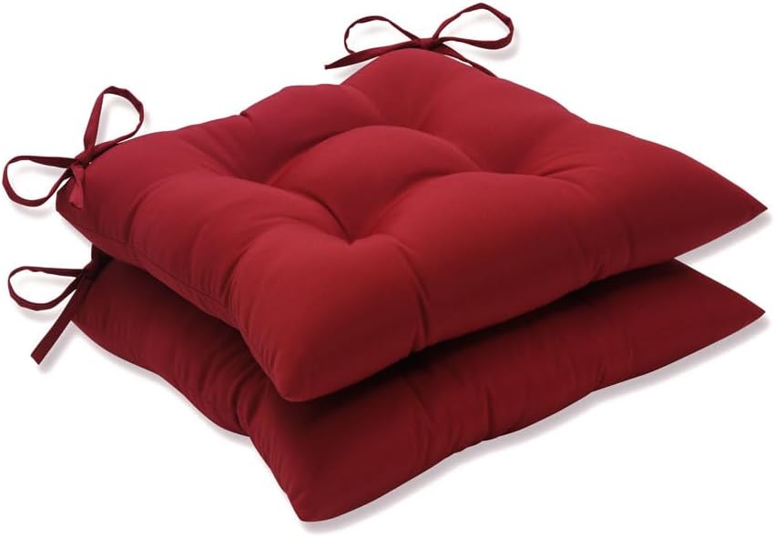 Pillow Perfect Outdoor/Indoor Pompeii Tufted Seat Cushions (Square Back), 19" x 18.5", Red, 2 Pack Red Square Corner - 18.5" x 19" Pillow