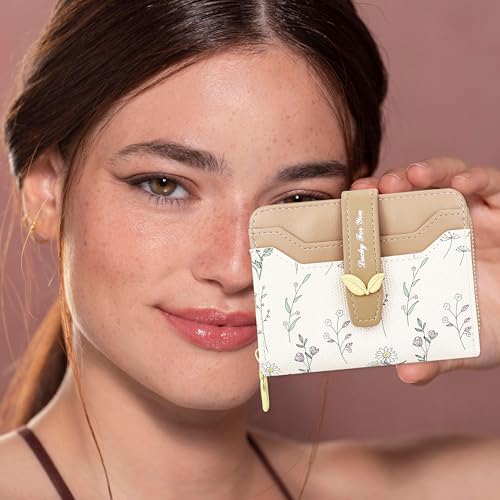 Image of Farcauo Cute Brown Flower Wallet for Women Small Kawaii Coin Purse with ID Window Compact Lightweight and Stylish Design Cash Wallet for Ladies