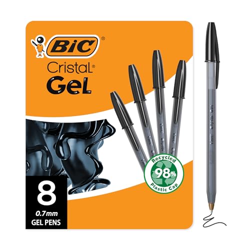 Image of BIC Cristal Gel Pens, Medium Point, 0.7 mm, Ultra Smooth, Black, 8-Count