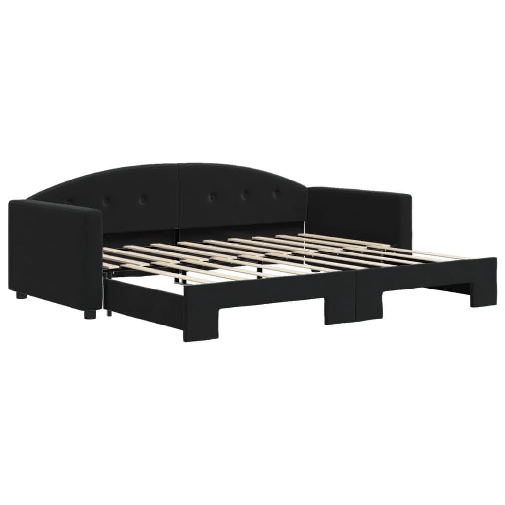 Łóżko dzienne, wysuwane, czarne, 90 x 190 cm, aksamitne obicie, sofa 2 w 1 z funkcją spania z rolety, wytrzymała rama z metalu i drewna, nowoczesne wzornictwo do salonu i sypialni