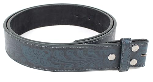 Image of BC Belts Western Leather Belt Strap - 1.5 inch Wide with Embossed Scrollwork Without Buckle for Men & Women, Cowboy /Cowgirl Style