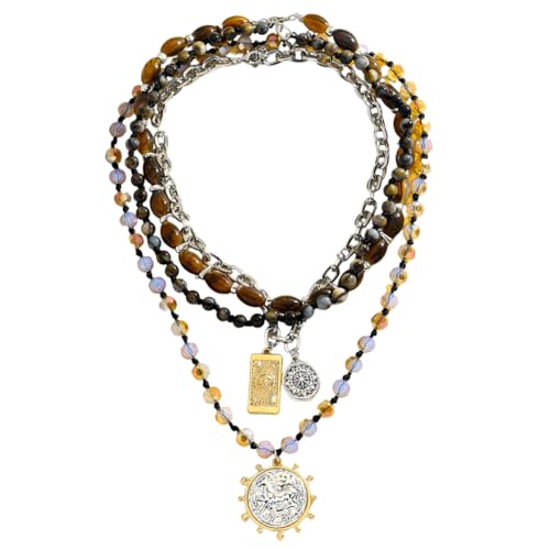 Beaded Coin Necklaces for Women, Vintage Multi-layer Coin Pendant Necklace, Ethnic Chain Collar Jewelry Gift