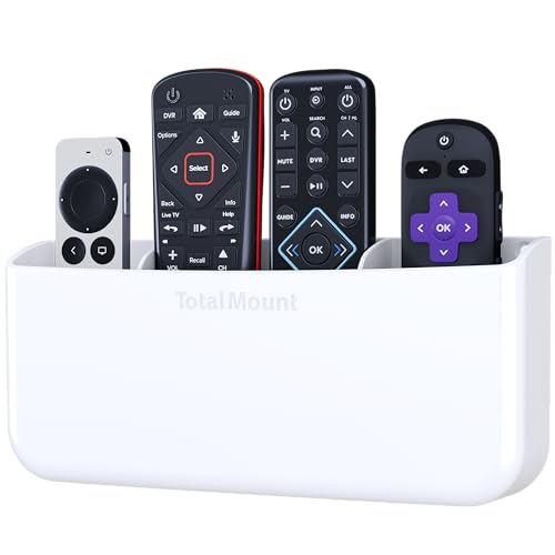 TotalMount Hole-Free Remote Holder – Eliminates Need to Drill Holes in Your Wall (Premium White Holder for 3 or 4 Remotes)