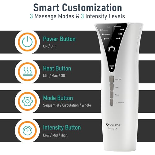 Foto de QUINEAR Masajeador de piernas con compresión de calor y aire, masajeador de pies y pantorrillas para circulación y dolor, botas de compresión con 3 modos y 3 intensidades, regalo para papá y mamá (imagen 5)