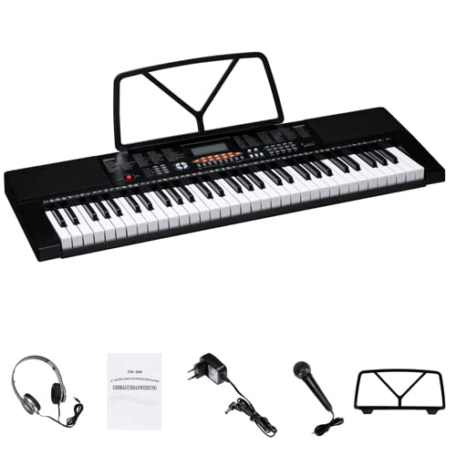 Clavier de piano numérique 61 touches Piano Claviers électroniques，Livré avec écouteurs, pupitre, microphone，adaptateur secteur
