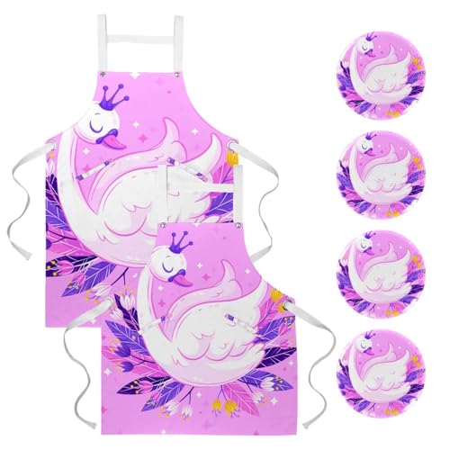 Lot de 2 tabliers de cuisine motif cygne avec broches pour la maison et restaurant