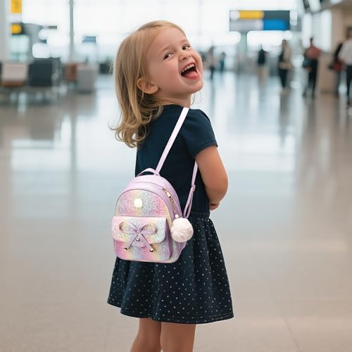 Image of I IHAYNER Girls Bowknot 3-Pieces Fahsion Leather Backpack Backpack Purse for Women Rucksack for Ladies Shoulder Bag