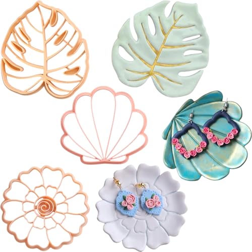 GOTO CLAY TOOLS Trinket Cutter Set for Polymer Clay Display & Jewelry Styling Monstera Shell & Flower Shapes | MOSHEFL-TRI