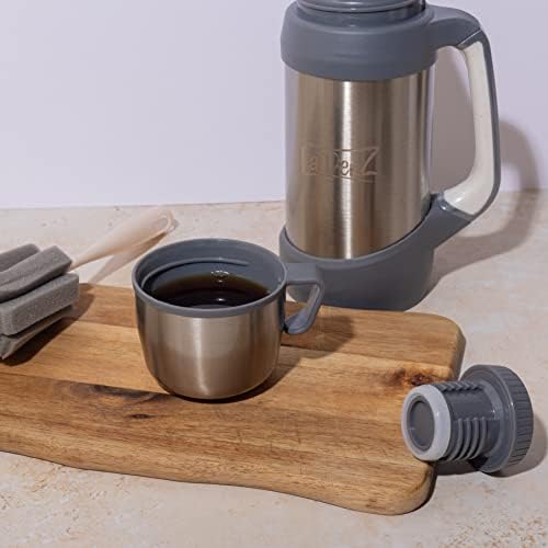 LaDenz Double Walled Vacuum Cup Flask - 1l Thermo Stainless Steel Flask for Hot & Cold Drinks - Portable Coffee Flask- Travel Coffee Mug - Insulated Water Bottle with Cleaning Brush