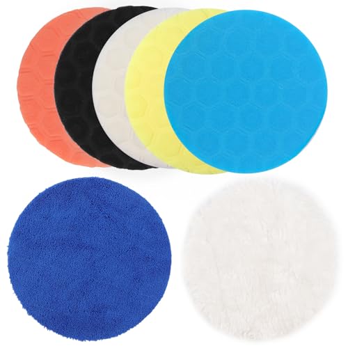 DXLing 7 Pezzi 150 mm Tampone per Lucidante Set di Spugna per Lucidatura Auto 150mm per Bellezza Pulizia dell'Auto