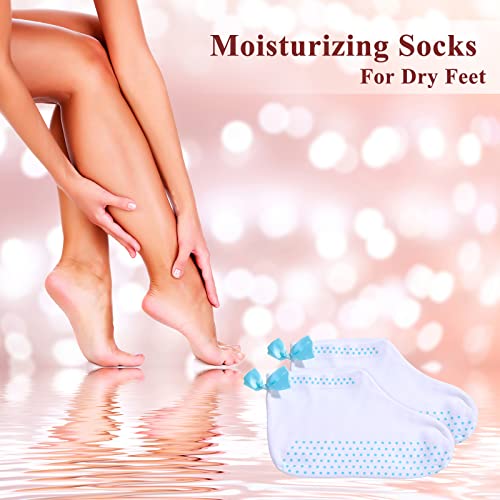 10 Pairs Moisturizing Socks Overnight, Spa Socks For Dry Feet, Cotton Moisture Enhancing Socks, Cosmetic Moisturizing Socks For Women And Men, White (Blue Dots Pattern) #TOP6
