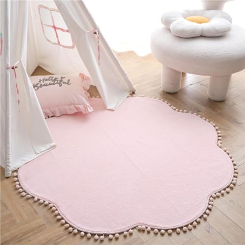 Staruia Princess Pink Rug For Girls Bedroom 4 Ft, Fluffy Flower Kids Rug With Pom Poms Fringe For Princess Tent thumb #7