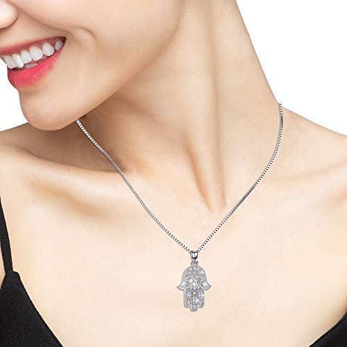 Aniu 925 Sterling Silver Hamsa Hand of Fatima Evil Eye Jewelry for Women With Cubic Zirconia - Comes With Black Gift Jewelry Box4