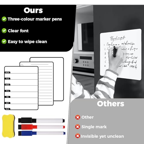 3 Stück Magnettafel,Pinnwand Magnetisch,Wochenplaner Abwischbar,3 Stück Magnettafel Küche,3 Marker + Radiergummi,für Memos,Notizen,Listen Und Menüs in der Küche zu Hause Oder im Büro