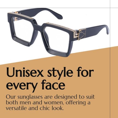 Image of Luxury Eyewear, Designer Square Sunglasses, UV 400 protection, Thick and strong Frame, for Men and Women (Black)