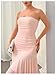 Floerns Tube Tops Dress for Women Asymmetrical Stretch Sexy Ruched Long Bodycon Cocktail Evening Wedding Guest Dress Pink X-Small