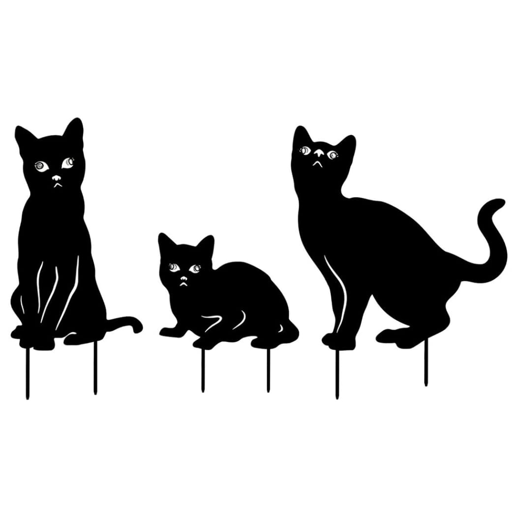 Piquet en forme de chat pour décoration de jardin, silhouette en métal noir lot de 3