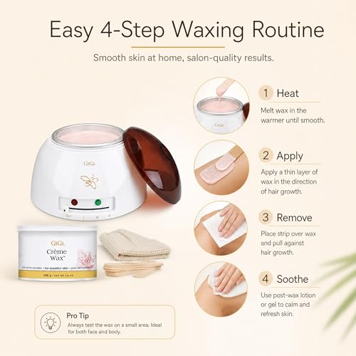 Image of GiGi Creme Wax Hair Removal Waxing Kit, Wax Warmer for Face, Body & Eyebrow | Complete Starter Kit, 14 oz Honee Creme, Mini Heater, Pre-Treatment Lotions, Wax Muslin Strips, Small and Large Applicators