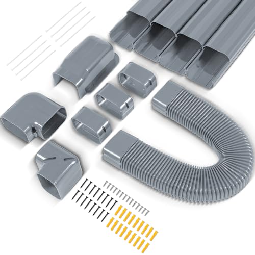 KuriProtect 4" W 16.5Ft Decorative PVC Line Set Cover Kit for Mini Split Lineset Cover Kit for Air Conditioner & Heat Pump (Grey)
