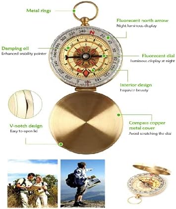 Eidyer Compass for Navigation, Vintage Pocket Compass with Luminous Function, Pure Copper Shell, Waterproof Military Compass for Camping/Orienteering/Hiking/Marching and Collection