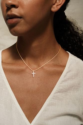Cross Necklace for Women - Dainty Necklaces Trendy Small 14K Gold Plated Hypoallergenic Infinity Crown Cross Cubic Zirconia Pendant Box Rope Chain Necklace for Women Non Tarnish Jewelry Gift